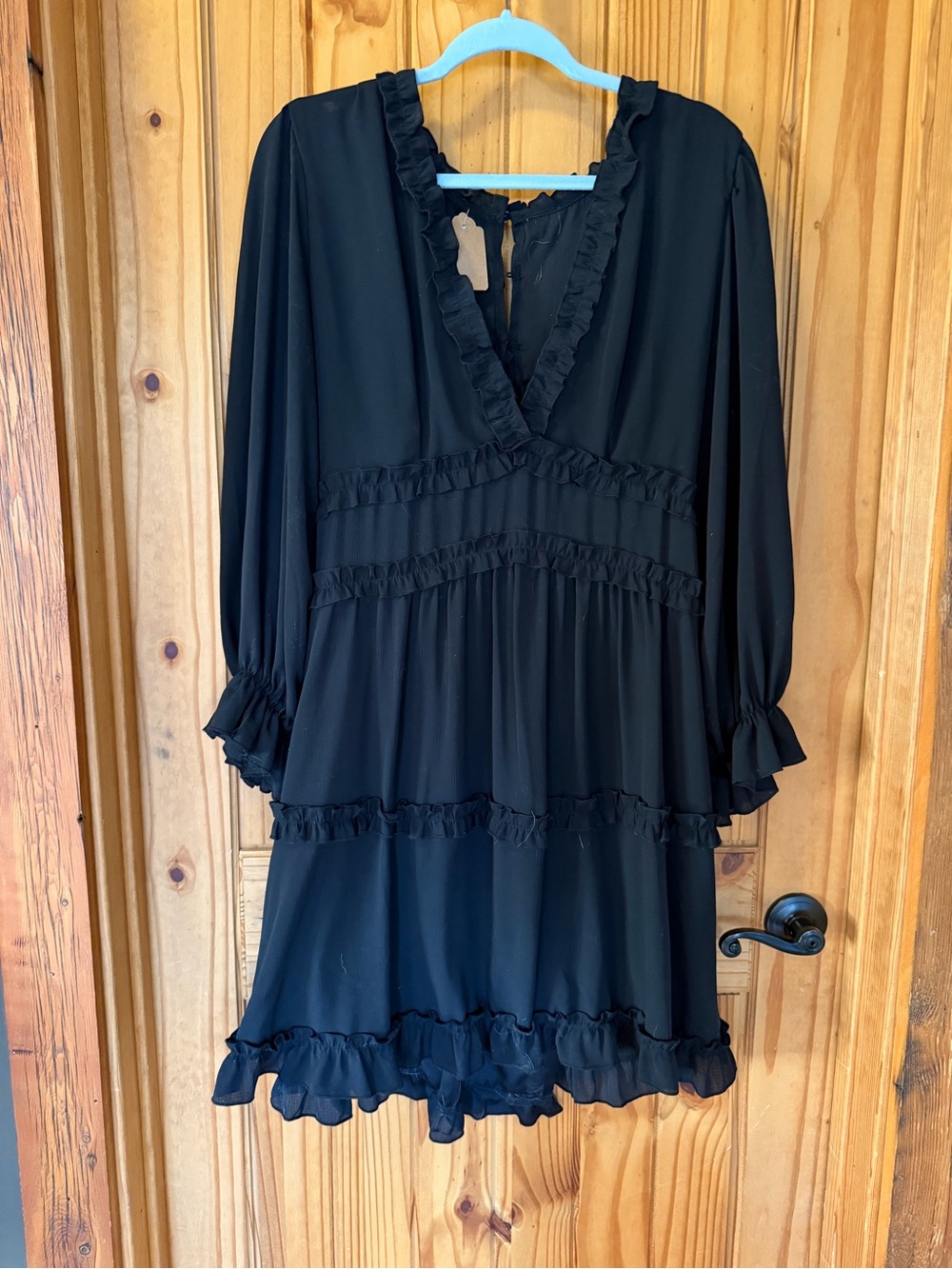 Fun and flirty Black Ruffle V-Neck key hole back Dress